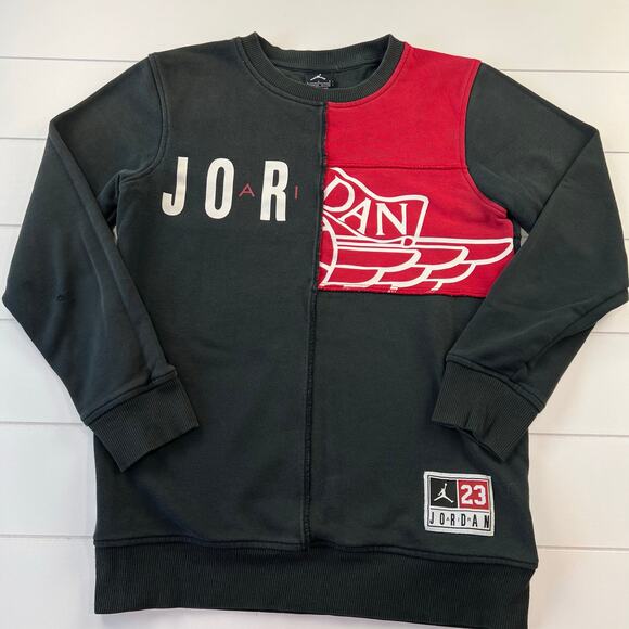 Jordan Nike 23 Black Sweatshirt Red Color Block Youth Boys size Large 12/13 - Picture 1 of 6